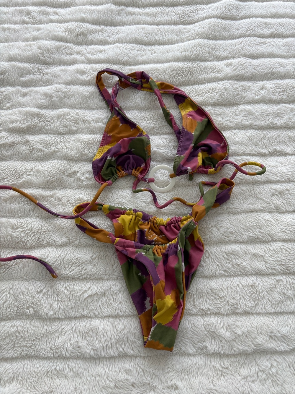 Bamba swim size S brush stroke Colorblock Tie-String Bikini with Ring Detail